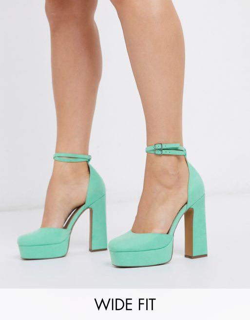 ASOS DESIGN Wide Fit Waterloo platform block heels in aqua green | ASOS