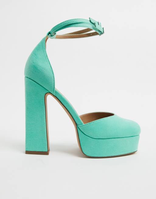 ASOS DESIGN Wide Fit Waterloo platform block heels in aqua green