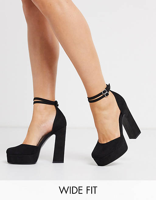 ASOS DESIGN Wide Fit Waterloo platform block heels in black | ASOS