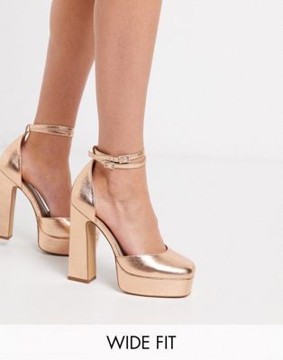 gold platform block heels