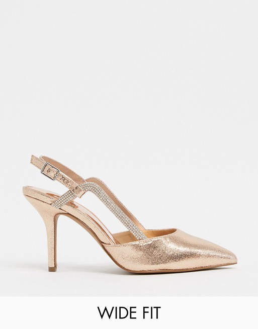 ASOS DESIGN Wide Fit Watkin embellished slingback mid-heeled shoes in rose gold
