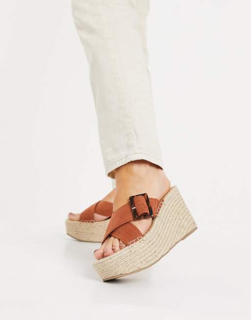 ASOS DESIGN Wide Fit Way espadrille wedge mules in tan ASOS