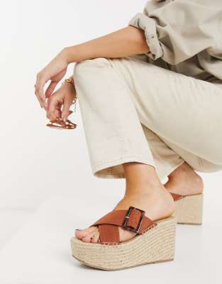 tan wedge mules