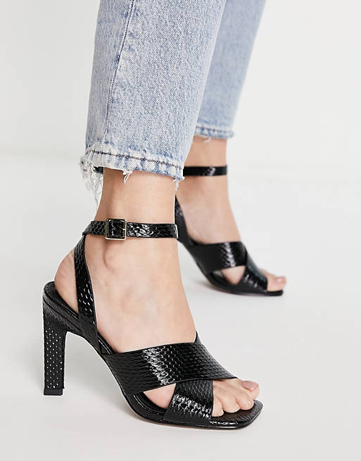 Women Heels/Wide Fit Wayside cross strap high heeled sandals in black snake 