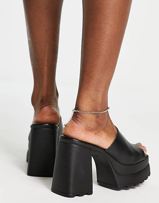 Womens Shoes Heels Sandal heels ASOS Wide Fit Wesley Chunky Platform Heeled Sandals in Black 