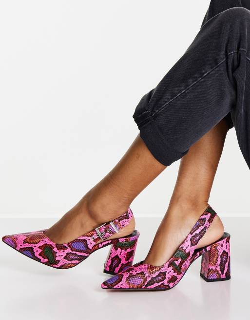 ASOS DESIGN Wide Fit - West - Chaussures effet serpent à talon carré et bride arrière - Rose, 4 de 4