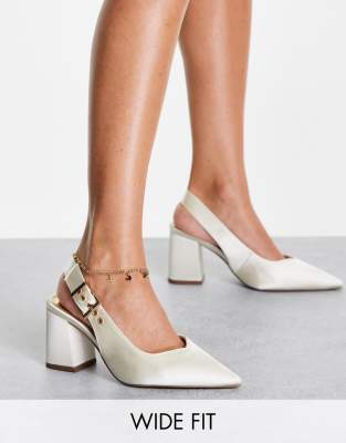 ASOS DESIGN Wide Fit West slingback block heeled shoes in ivory