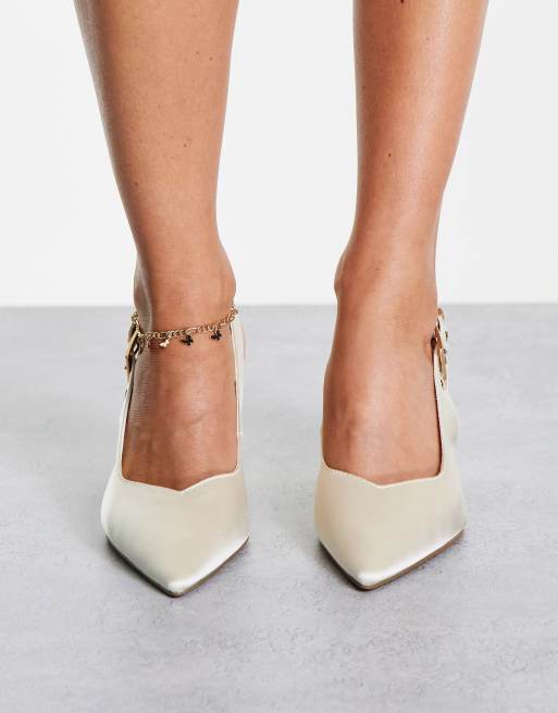 ASOS DESIGN Wide Fit West slingback block heeled shoes in ivory, 3 of 4