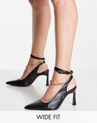 ASOS DESIGN Wide Fit Weston chain detail heeled shoes in black
