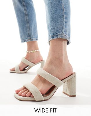 Asos Design Wide Fit Whisper Padded Mid Block Heeled Mules In Natural Fabrication-neutral