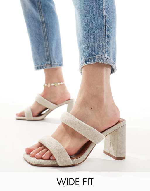  ASOS DESIGN Wide Fit Whisper padded mid block heeled mules in natural fabrication