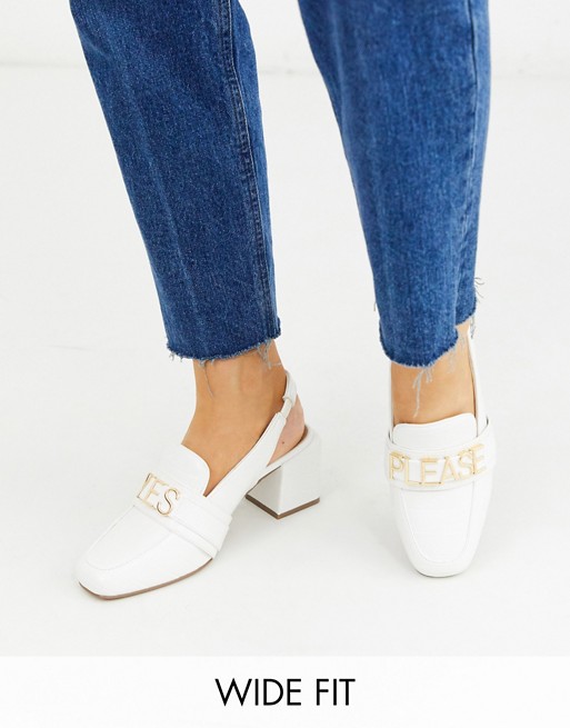 ASOS DESIGN Wide Fit Whitlock slingback loafers in white croc