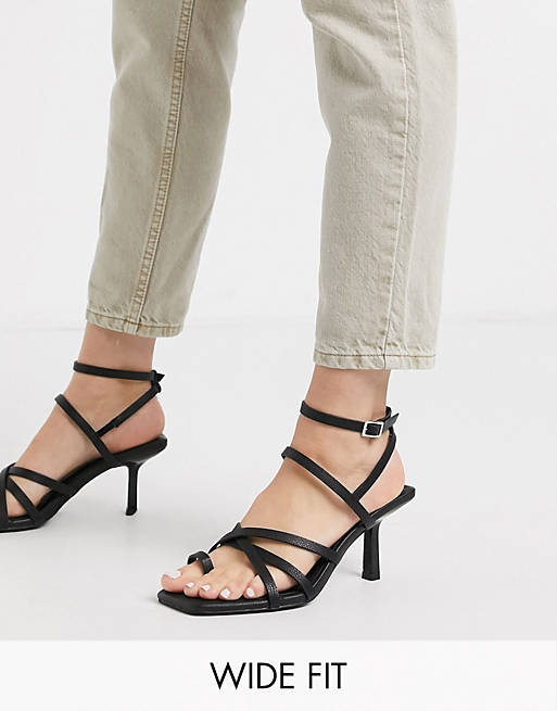 ASOS DESIGN Wide Fit Whittle toe loop mid-heeled sandals in black | ASOS