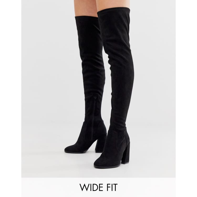 ASOS DESIGN Wide Fit Wide Leg Korey heeled thigh high boots in black ASOS