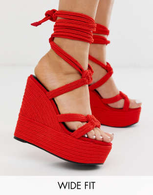 red wedge high heels