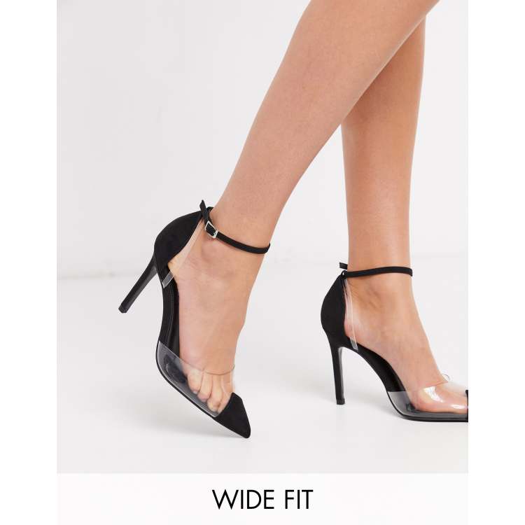 Clear heels with 2024 black ankle strap