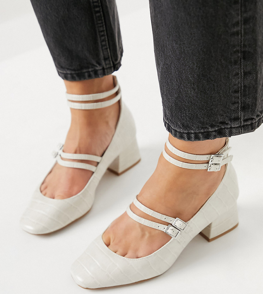 ASOS DESIGN Wide Fit Wilma mary jane mid heels in off white