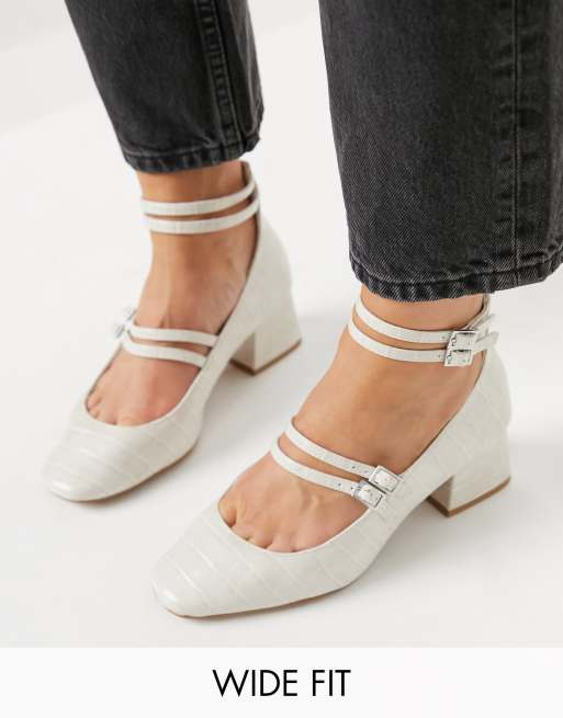 ASOS DESIGN Wide Fit - Wilma - Scarpe Mary Jane a pianta larga con tacco medio bianco sporco