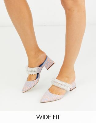 wide fit block heel mules