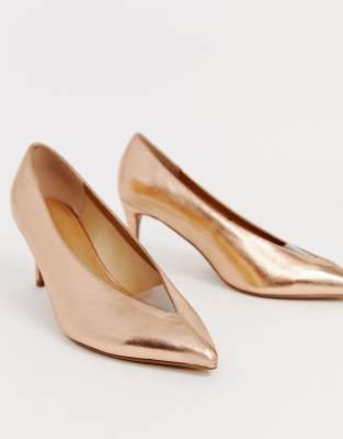 rose gold court shoes mid heel