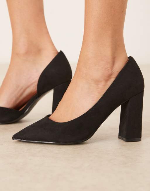 ASOS DESIGN Wide Fit Winston d'orsay high heeled shoes in black suedette, 2 of 4