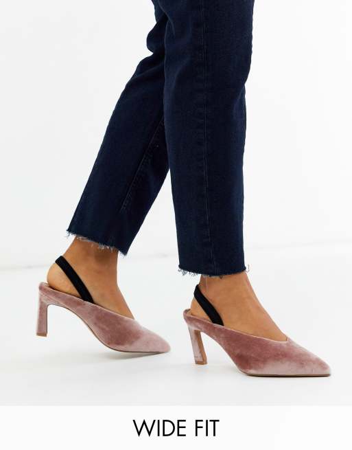 ASOS DESIGN Wide Fit Wishful mid heels in blush velvet ASOS