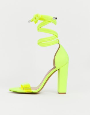 neon yellow block heels