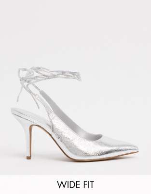 wide fit silver slingback shoes