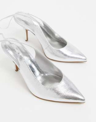 wide fit silver slingback shoes
