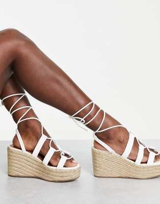 white lace up flatforms
