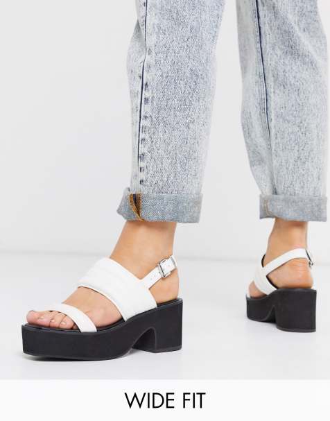 ASOS DESIGN Wide Fit Wright chunky heeled sandals in white - view 1