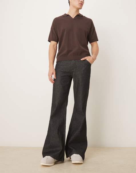 ASOS DESIGN wide flare jeans in black rinse - view 1