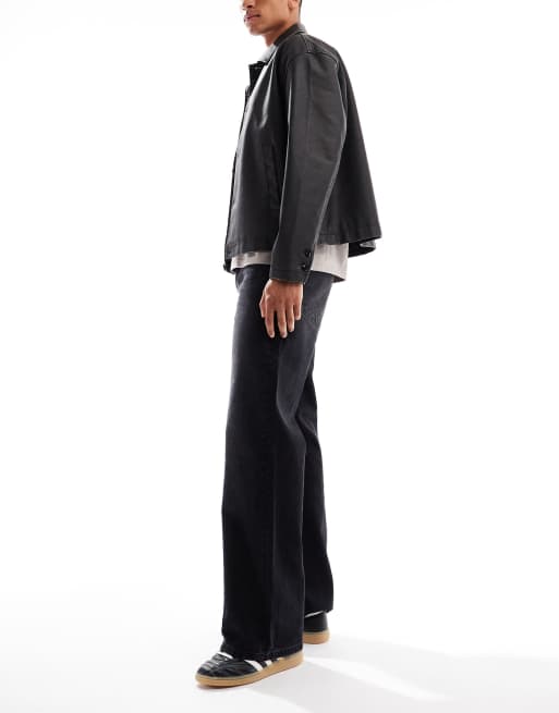 ASOS DESIGN wide flare jeans in black wash, 3 of 5