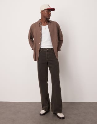 ASOS DESIGN wide flare jeans in brown wash-Black