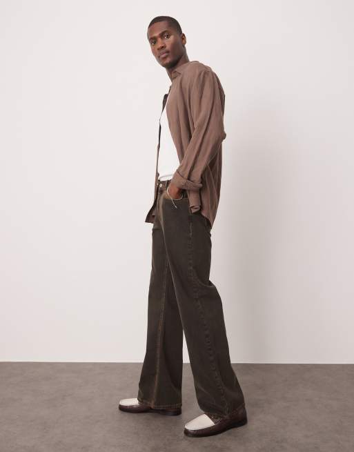 ASOS DESIGN wide flare jeans in brown wash