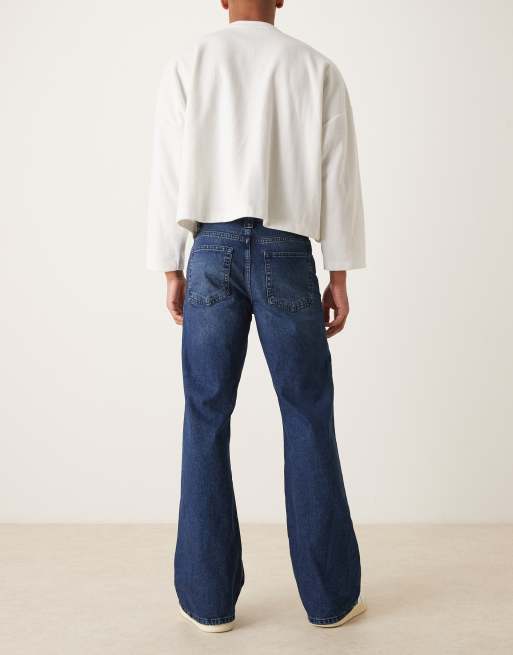 ASOS DESIGN wide flare jeans in dark wash blue