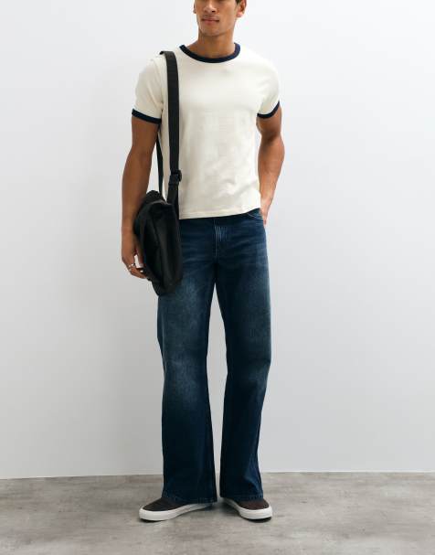 ASOS DESIGN wide flare jeans in dark wash blue - view 1