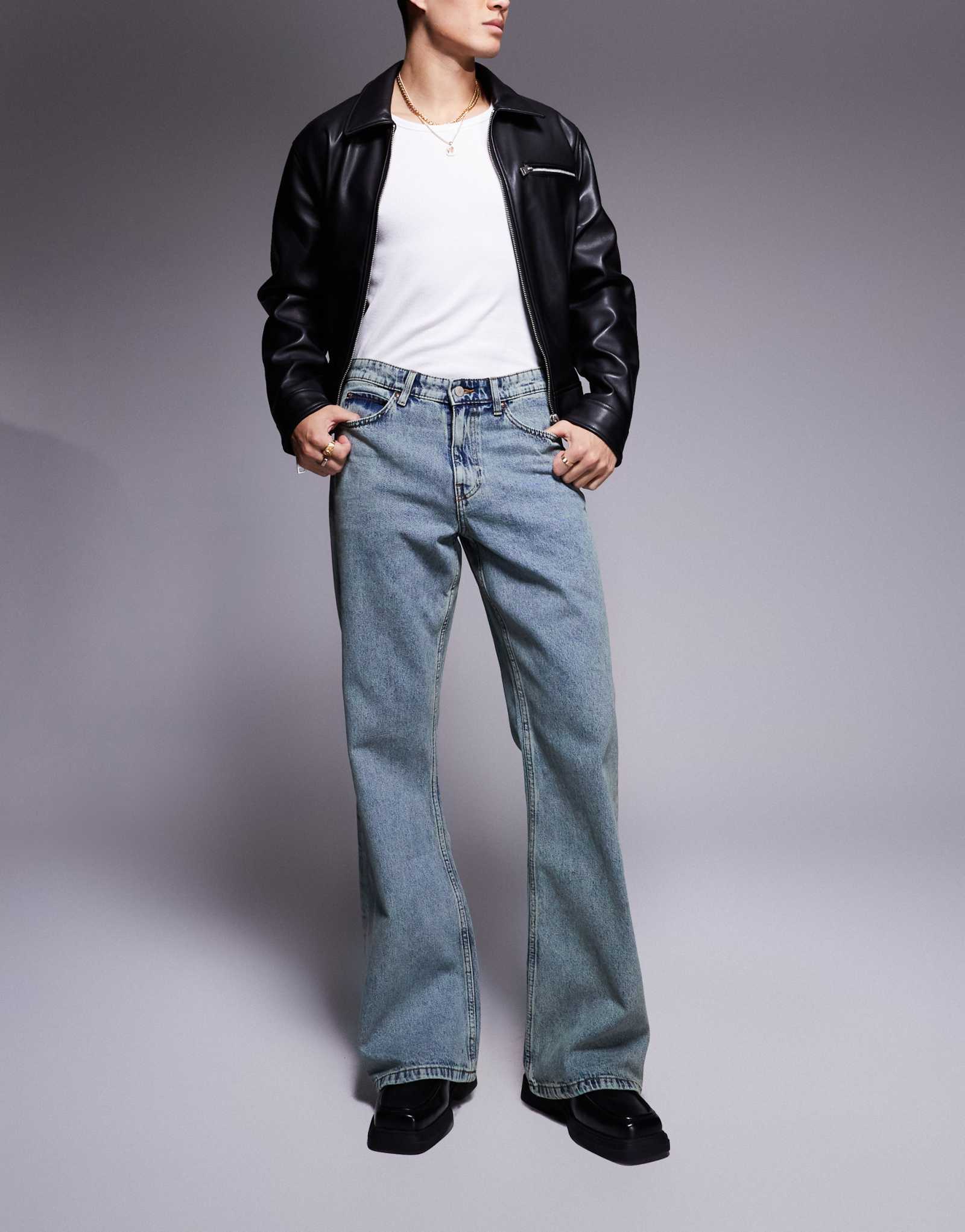 ДИЗАЙНЕРСКИЕ широкие джинсы-клеш ASOS светло-голубого винтажного оттенка