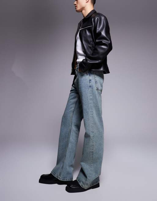 ASOS DESIGN wide flare jeans in light blue vintage tint
