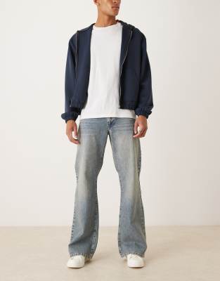 Asos Design Wide Flare Jeans In Blue