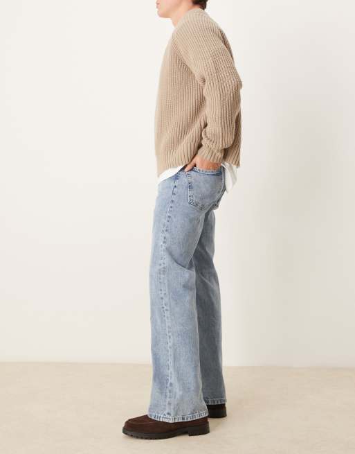 ASOS DESIGN wide flare jeans in light wash blue