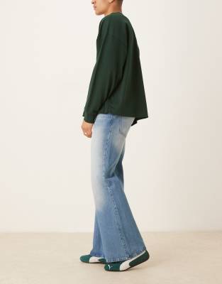 Asos Design Wide Flare Jeans In Blue