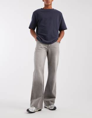 Asos Design Wide Flare Jeans In Gray