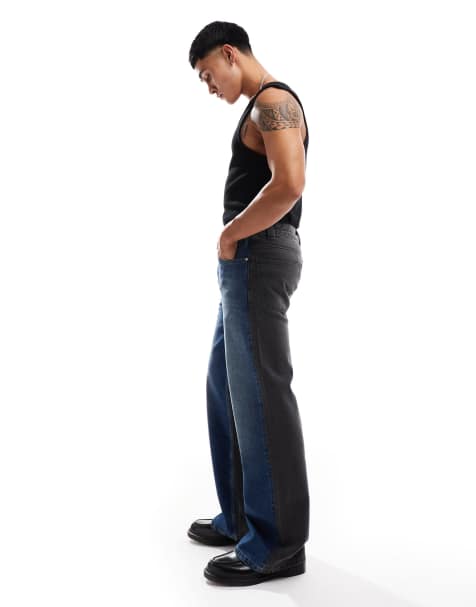 ASOS DESIGN wide flare jeans  with contrast seam detail in midwash blue - view 1