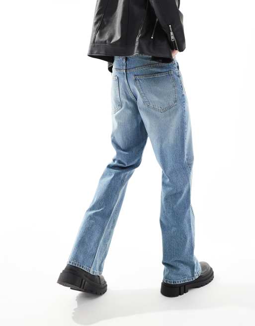 ASOS DESIGN wide flare jeans with paneling detail in mid wash blue, 5 of 5