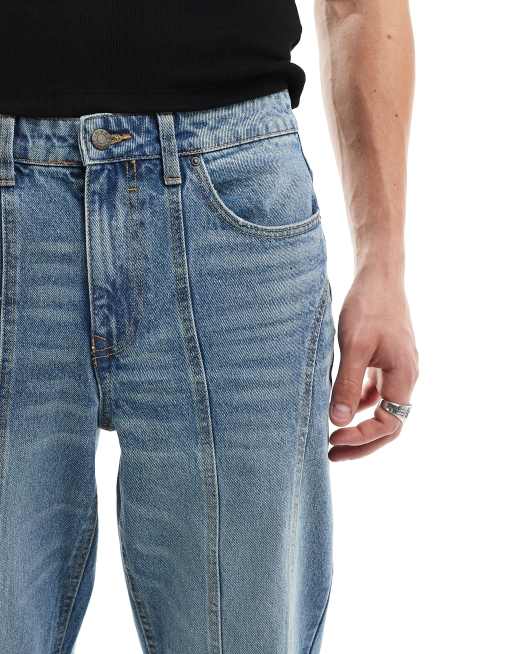 ASOS DESIGN wide flare jeans with panelling detail in mid wash blue, 2 of 5