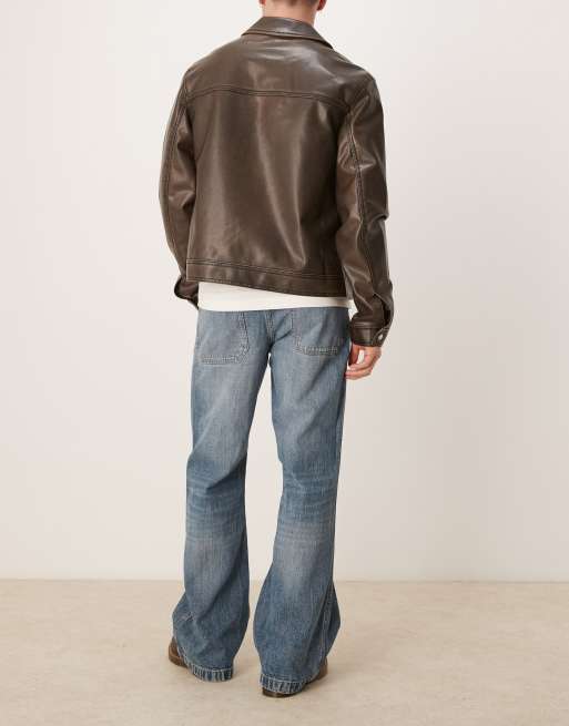 ASOS DESIGN wide flare jeans with seam detail in mid wash blue, 3 of 5