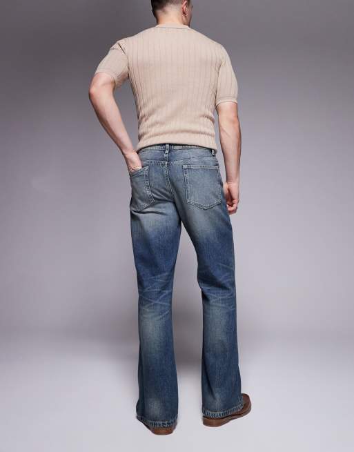 ASOS DESIGN wide flare jeans with tint in mid wash blue, 3 of 5
