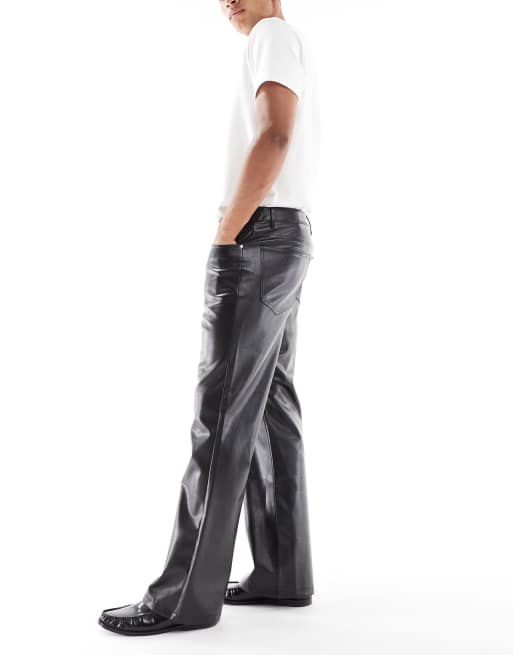 ASOS DESIGN wide flare pants in black faux leather