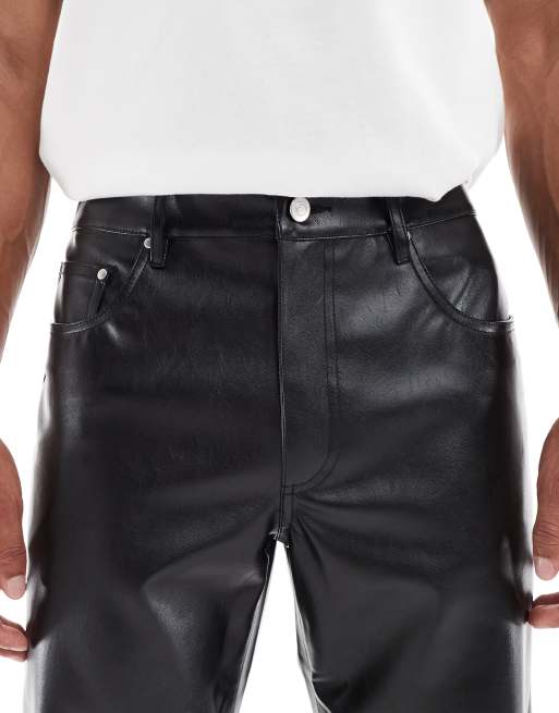ASOS DESIGN wide flare pants in black faux leather